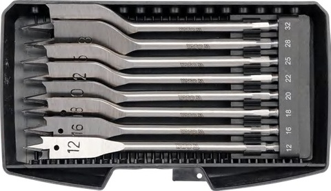 Flat wood drill bit set 12, 16, 18, 20, 22, 25, 28, 32 mm
