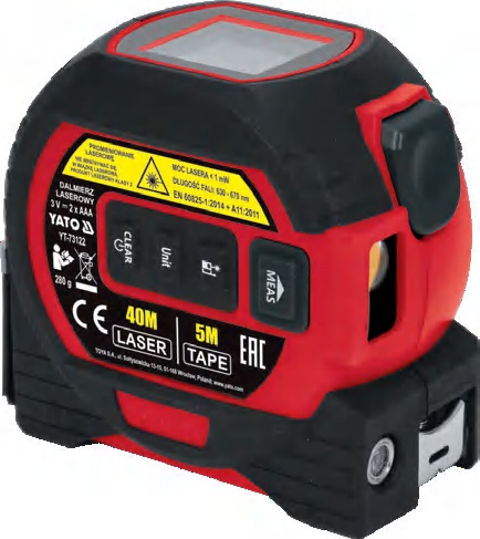 Laser distance meter with tape measure and cross laser line