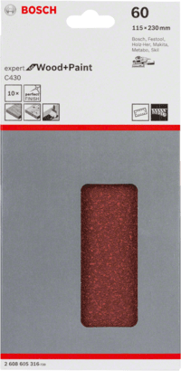 Bosch Coated Abr/Polishing: Velcro Sanding sheet Expert for Wood 115 x 230, 60 (10pcs)